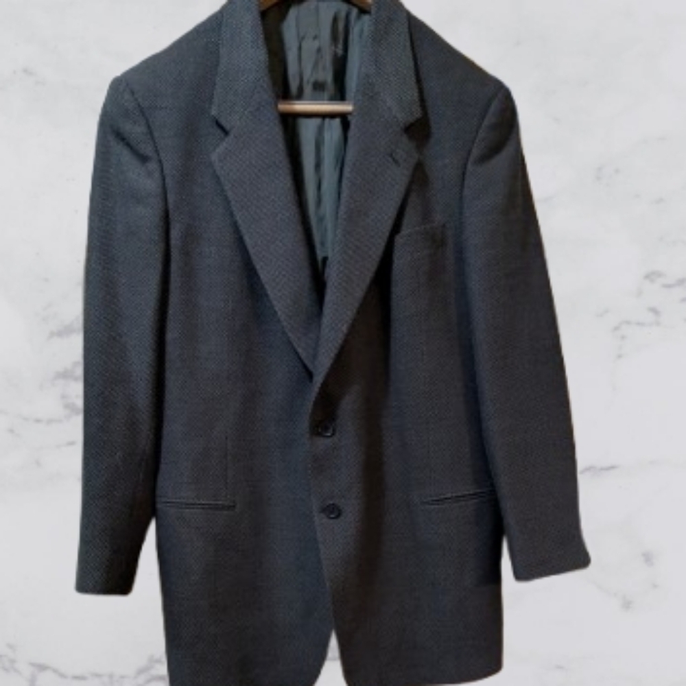 Vintage Giorgio Armani Men's Checkered Blazer Blue Gray Old Money Dark Academia - Picture 4 of 4